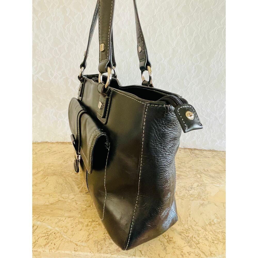 ETIENNE AIGNER black classic smooth shinny leather shoulder bag tote - Picture 5 of 9